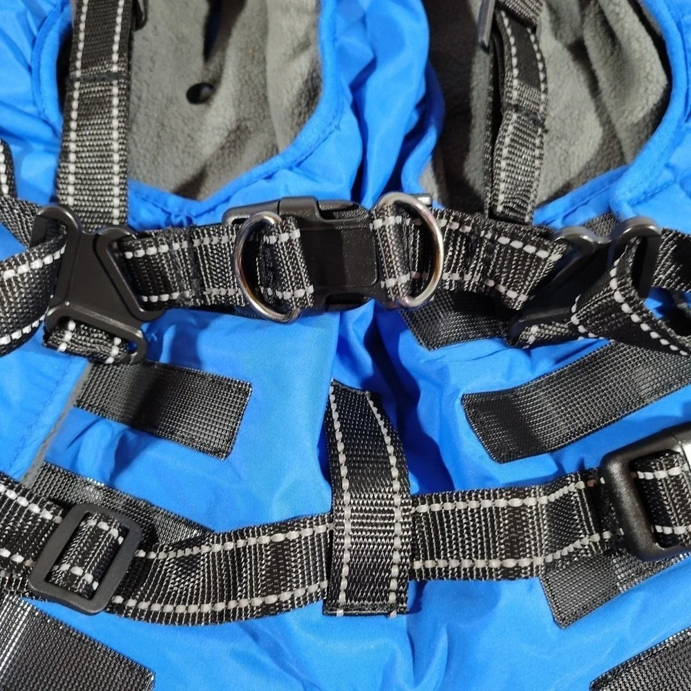 Dog Jacket Large 3XL Blue Hiking Outdoor Winter Adjustable Warm Walks Collared